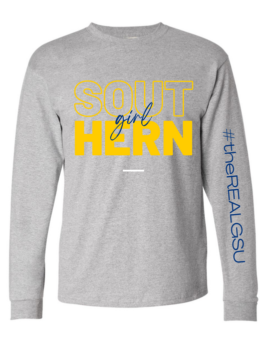 Southern Girl Long Sleeve Tee - Grey